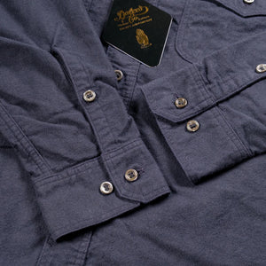 Dalees Co 1950s Beak Flap Flannel Work Shirt Navy close up cuffs