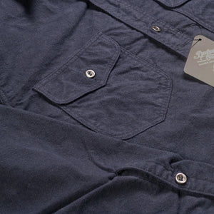 Dalees Co 1950s Beak Flap Flannel Work Shirt Navy close up chest pocket