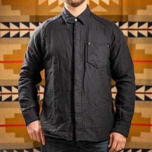 Deluxeware 1940s Native Border Triple Layer Flannel Shirt Navy worn front