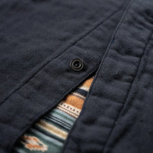 Deluxeware 1940s Native Border Triple Layer Flannel Shirt Navy close up button front
