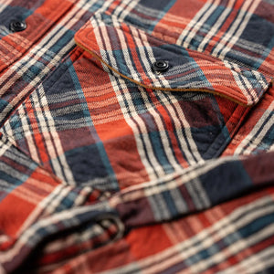 Deluxeware 20th Anniversary Betsy Ross DoubleWeave Flannel Shirt Red Blue White close up chest pocket