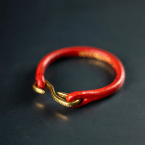 Deluxeware Steerhide Red Leather Bracelet Solid Brass Hook detail hook