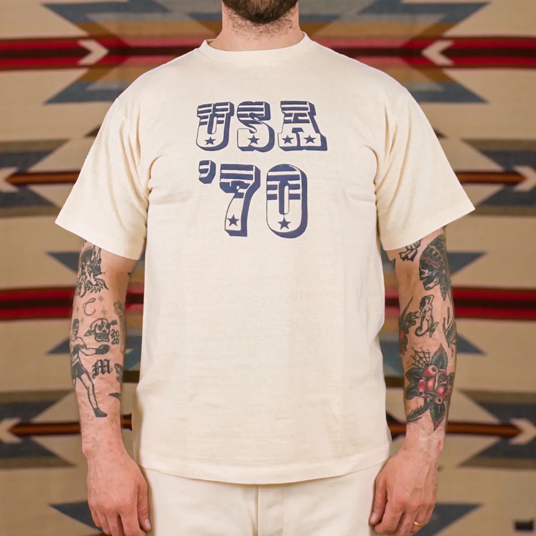 Dubble Works USA 70 Loopwheeled TShirt Cream worn front