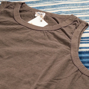 Dubble Works 5oz Tenjuku Loopwheel Tank Top Sumikuro Brown detail crew neck