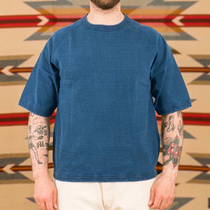 Dubble Works 9oz Heavy Weight Loopwheeled Raglan TShirt Indigo Dyed worn front