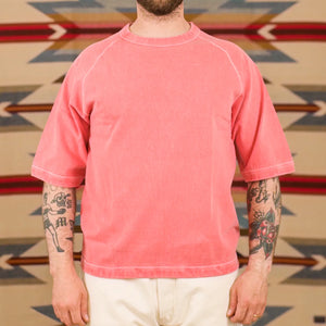 Dubble Works 9oz Heavy Weight Loopwheeled Raglan TShirt Pigment Dyed Pink worn front