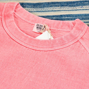 Dubble Works 9oz Heavy Weight Loopwheeled Raglan TShirt Pigment Dyed Pink detail crew neck