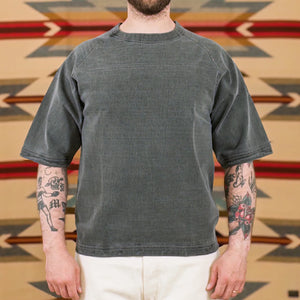 Dubble Works 9oz Heavy Weight Loopwheeled Raglan TShirt Pigment Dyed Sumikuro Black worn front