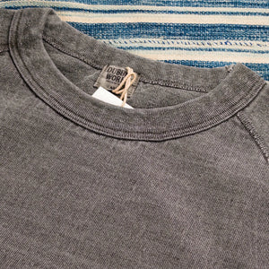 Dubble Works 9oz Heavy Weight Loopwheeled Raglan TShirt Pigment Dyed Sumikuro Black close up crew neck