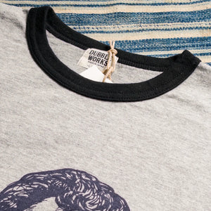 Dubble Works Loopwheeled Ringer Tee Feel Heather Grey Black detail crew neck