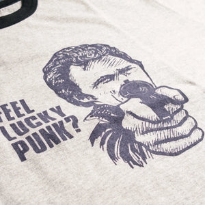 Dubble Works Loopwheeled Ringer Tee Feel Heather Grey Black close up print