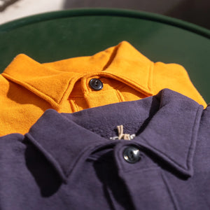 Dubble Works Loopwheel Sweat Cardigan Navy and Orange folded