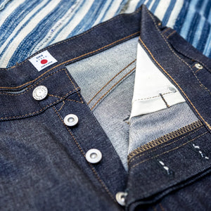 Edwin 13oz Kaihara Rainbow Selvedge Jeans Sanforized Slim Tapered Detail open Button Flay