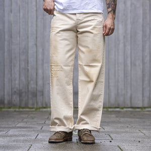 Edwin 14oz Natural Selvedge Jeans Damage Used Wide Straight worn front