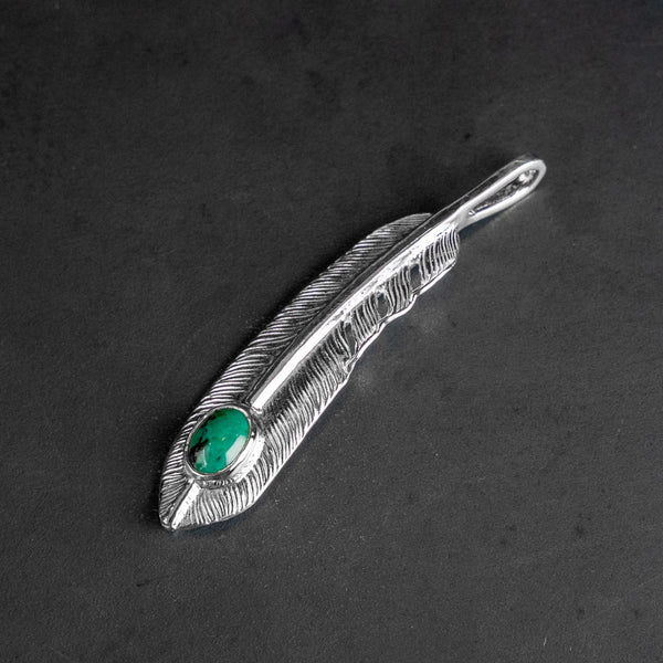 First Arrow’s Turquoise Feather Pendant – 950 Silver / P-521R (M)