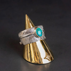 First Arrow’s Turquoise Feather Ring – 950 Silver / R-016