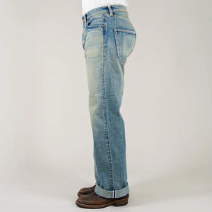 The Flat Head FN-D111C Real Aging Selvedge Jeans worn profile