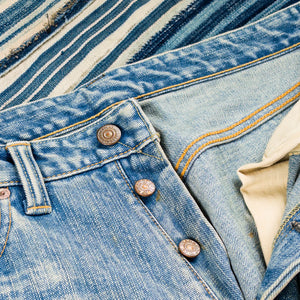 The Flat Head FN-D111C Real Aging Selvedge Jeans detail button fly