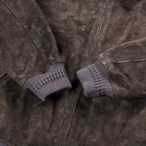 The Flat Head Deerskin Suede Leather Bomber Jacket Black close up cuffs