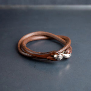The Flat Heat Double Brown Leather Bracelet Sterling Silver Closure
