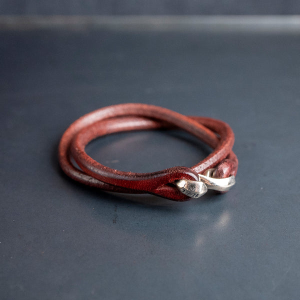 The Flat Heat Double Leather Bracelet – Sterling Silver Hook Closure / Brown