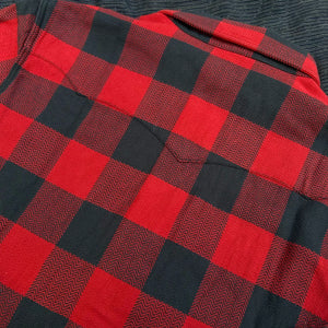 The Flat Head Block Check Selvedge Flannel Western Shirt – Red / Black Herringbone