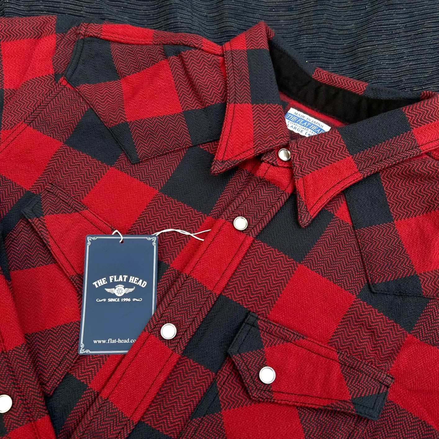 The Flat Head Block Check Flannel Shirt Red / Black The Flat Head Block Check Flannel Shirt Red / Black