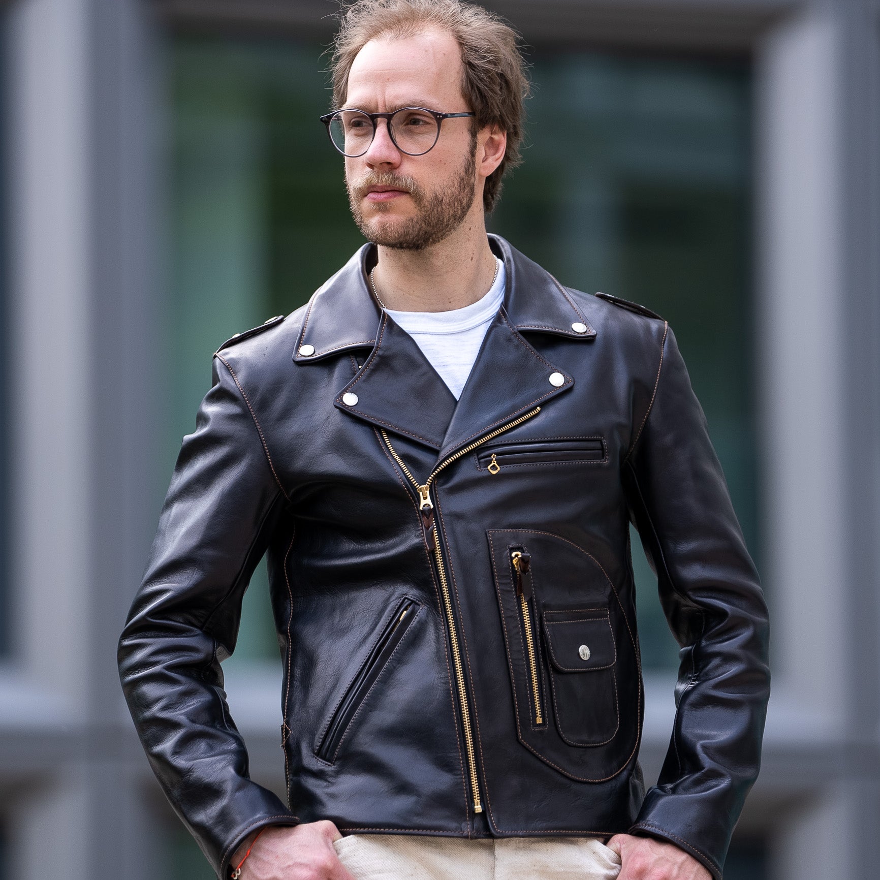 The Flat Head Black Jacket Leather Horsehide Rider\'s” „Double –
