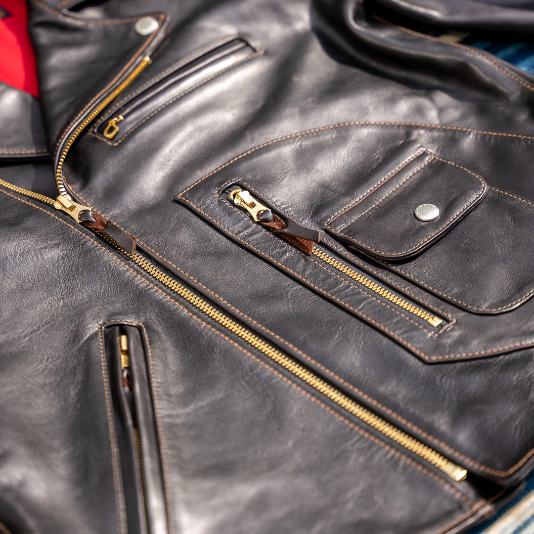 The Flat Head Double Riders Horsehide Jacket – Black