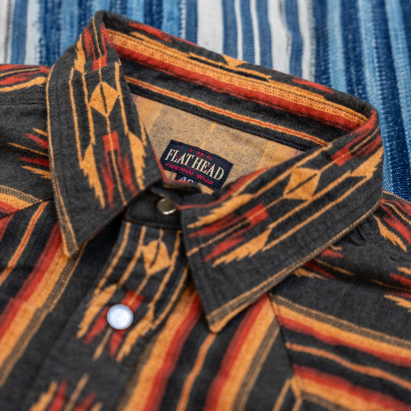 The Flat Head Native Border Selvedge Flannel Shirt Black The Flat Head Native Border Selvedge Flannel Shirt Black