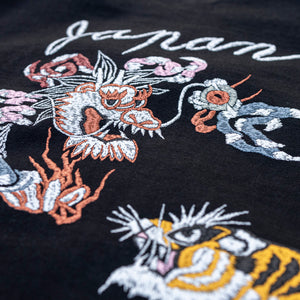 The Flat Head ‘Tiger & Dragon’ 9,7oz Loopwheeled T-Shirt – Black / Foam Print