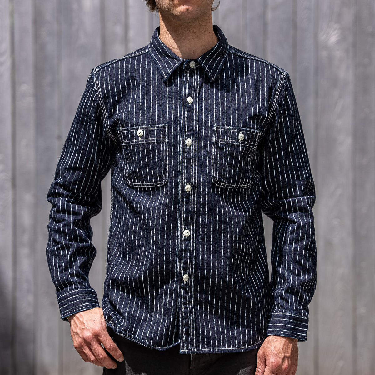 The Flat Head 10oz Wabash Slub Denim Work Shirt – Pure Indigo