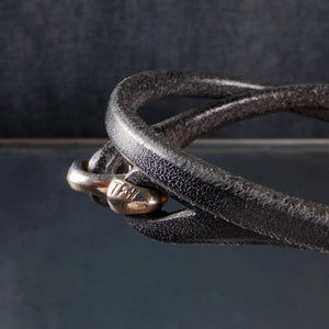 The Flat Heat Double Black Leather Bracelet Sterling Silver Closure close up