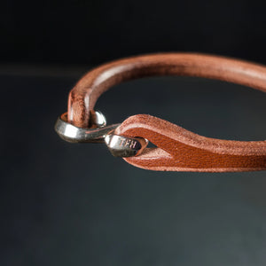 The Flat Heat Single Leather Bracelet Sterling Silver Hook Closure Brown close up