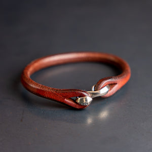 The Flat Heat Single Leather Bracelet – Sterling Silver Hook Closure / Brown