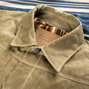 Freenote 10oz Waxed Canvas Riders Jacket Rust detail collar