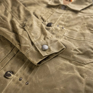 Freenote 10oz Waxed Canvas Riders Jacket Tobacco close up sleeve or cuff