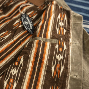 Freenote 10oz Waxed Canvas Riders Jacket Tobacco close up lining body