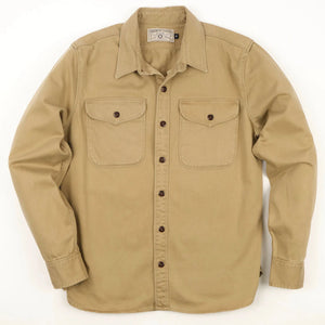 Freenote 11oz Sateen Twill Utility Shirt Khaki front flat