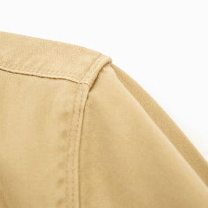 Freenote 11oz Sateen Twill Utility Shirt Khaki close up shoulder