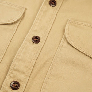 Freenote 11oz Sateen Twill Utility Shirt Khaki close up button
