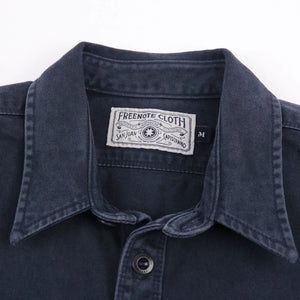Freenote 11oz Sateen Twill Utility Shirt Navy close up label