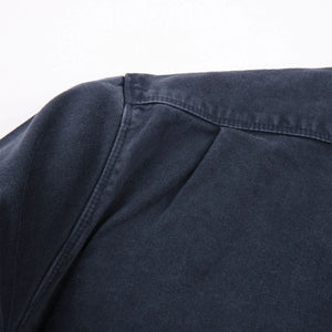 Freenote 11oz Sateen Twill Utility Shirt Navy close up shoulder
