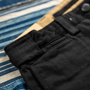 Freenote 11oz Yarn Dyed Shifter Pants Black close up belt loop