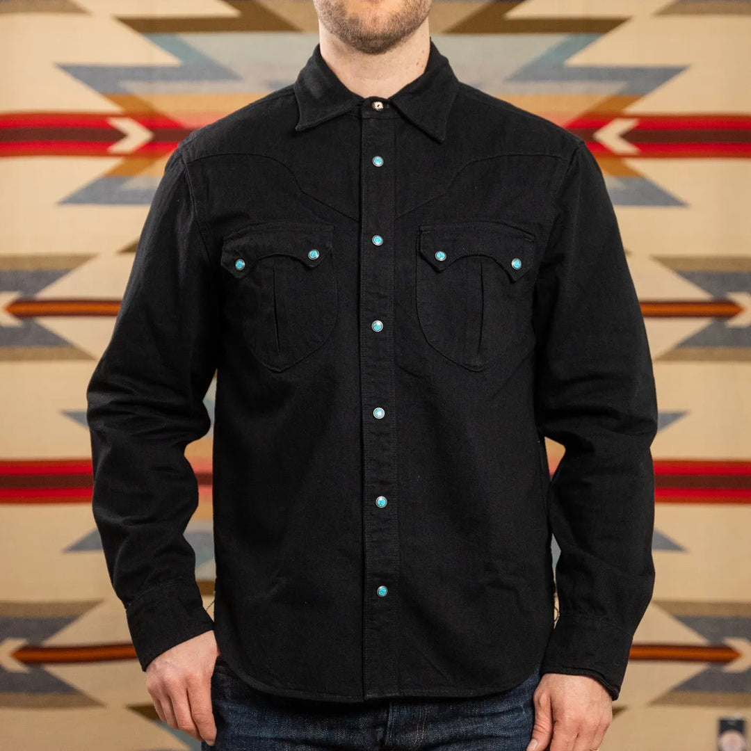 Freenote 9oz Sinclair Sawtooth Western Shirt Black worn front