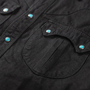 Freenote 9oz Sinclair Sawtooth Western Shirt Black close up front pocket