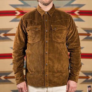 Freenote 8oz Calico Corduroy Western Shirt Gold worn front