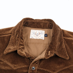 Freenote 8oz Calico Corduroy Western Shirt Gold detail collar open