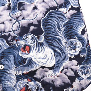 Freenote Hawaiian Ice Tiger Linen Shirt Blue close up print
