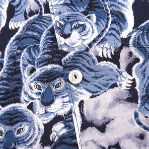 Freenote Hawaiian Ice Tiger Linen Shirt Blue detail button